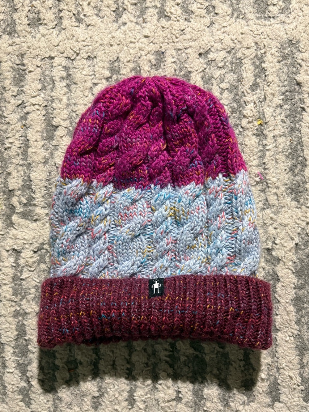Smartwool pink blue cable knit beanie hat striped
